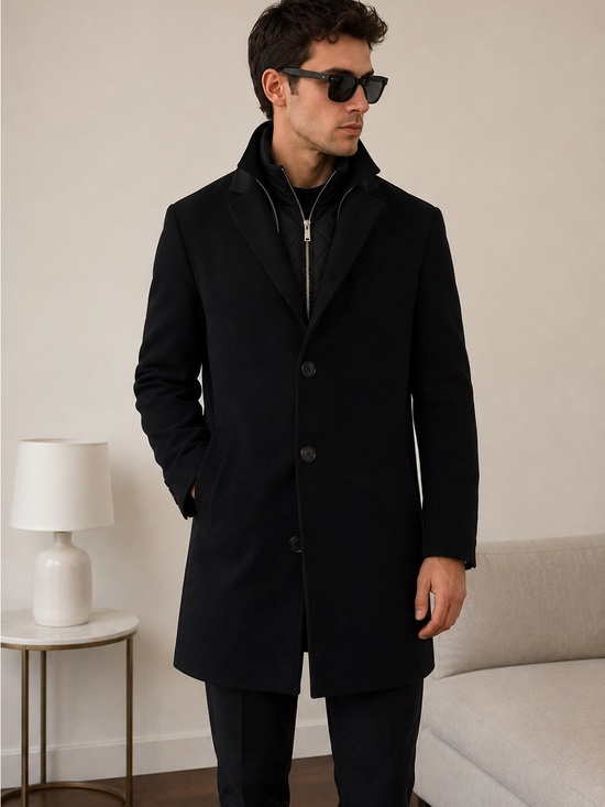 Zara Other - ZARA Men’s Black Tailored Coat with Quilted Zip-In Liner Size L